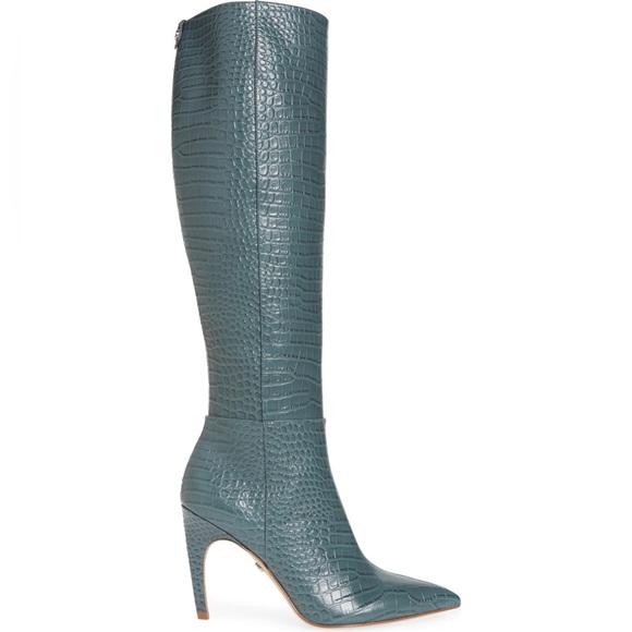 New Sam Edelman Fraya Croc-Embossed Leather Knee-High Boots Size 6.5 - Picture 11 of 12